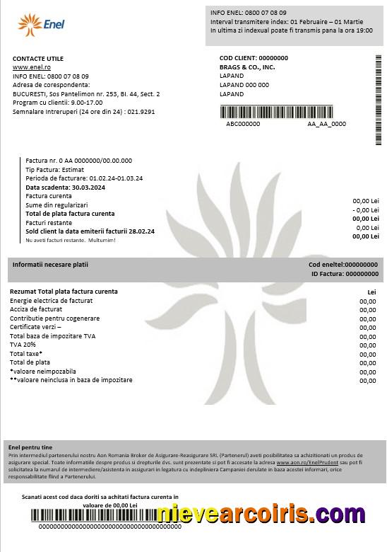 Romania Enel electricity proof of address business utility bill